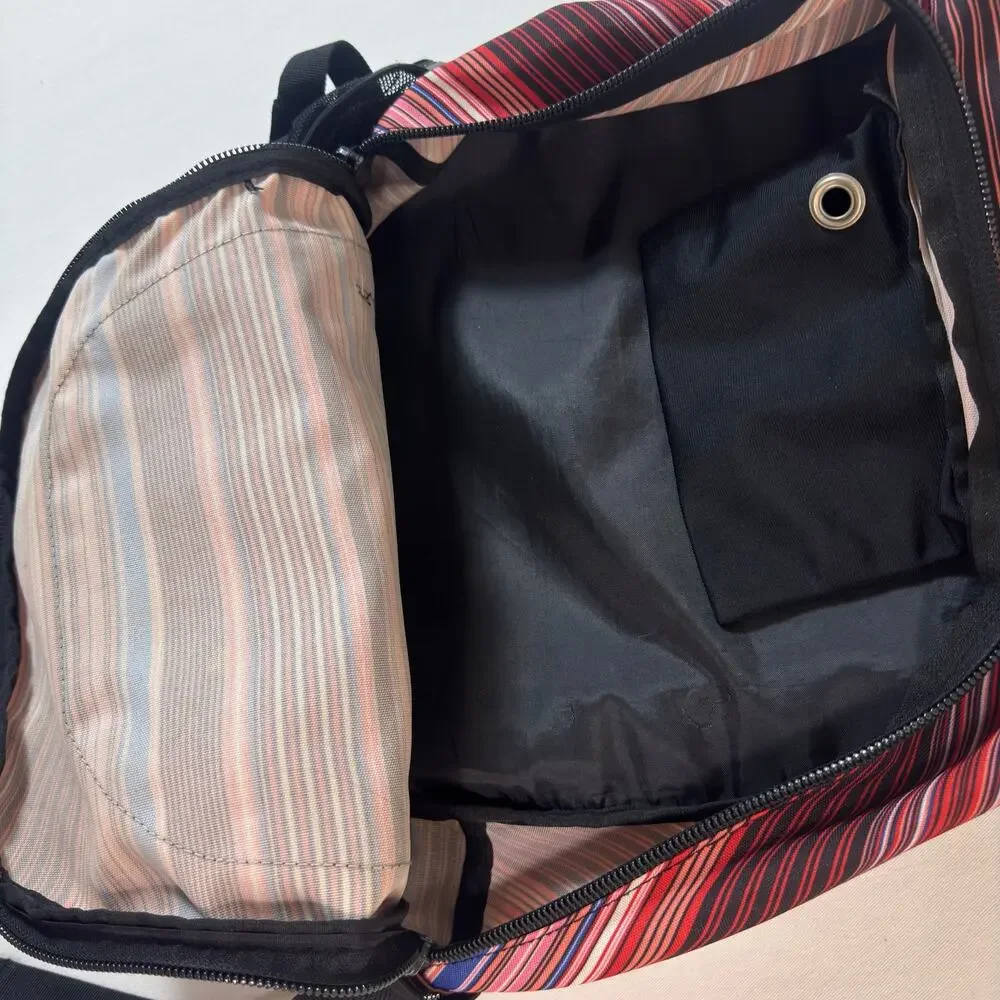 Y2K Roxy Womens Red Black Striped Backpack Multicolor School Travel Laptop Bag